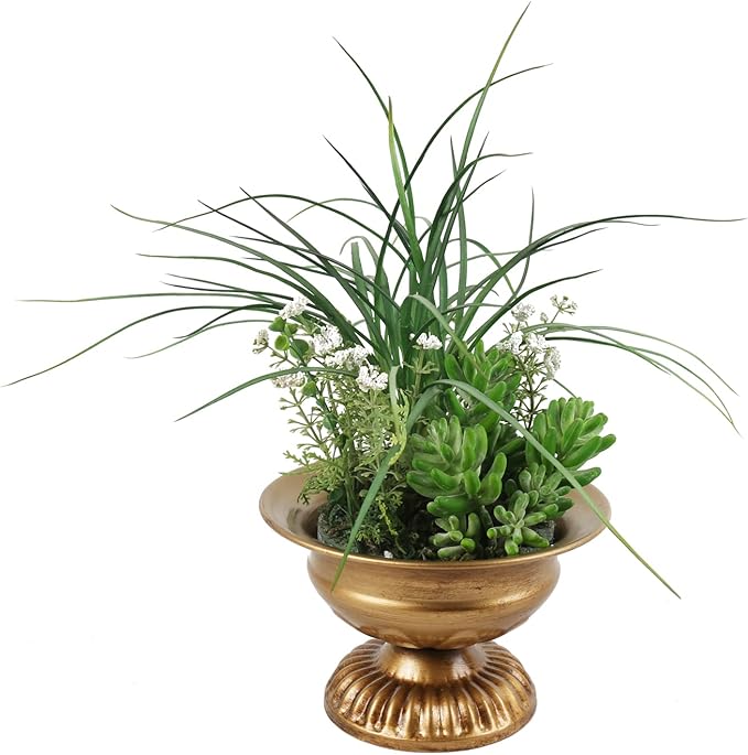 2 Pcs Small Gold Vase for Flowers Classy Designed Metal Urn Planter for Centerpieces Wedding Galvanized Finish Flower Holder Vase for Living Room Home Decor, 3.94" H