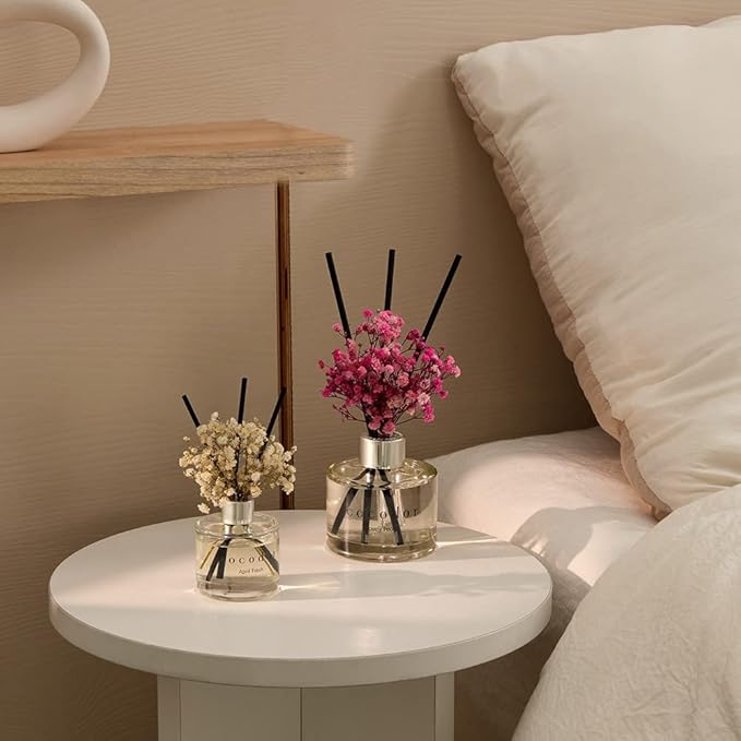COCODOR Flower Reed Diffuser Set / 6.7oz / Lemon Eucalyptus/Scent Diffuser with Sticks Home Fragrance Reed Diffuser for Bathroom Shelf Decor