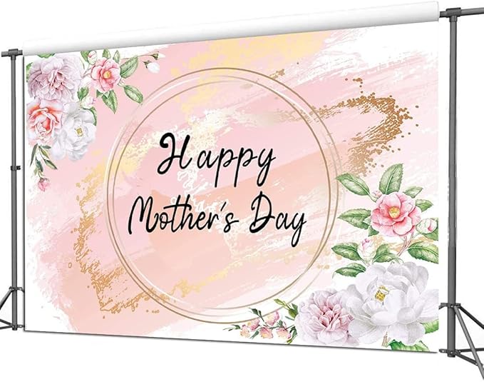 7x5ft Happy Mother's Day Backdrop Love Heart Photography Background Floral Mothers Day Birthday Photography Background for Mother's Day Photo Booth Props