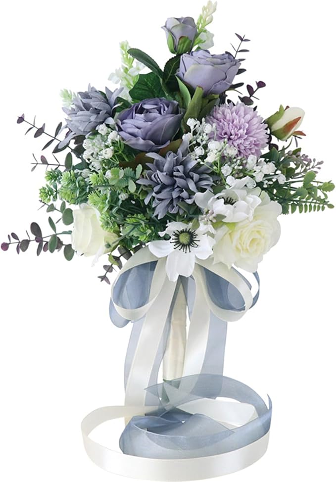 S_SSOY Wedding Bouquet Bride,Bride Bridal Bouquet Bridesmaid Artificial Flowers for Ceremony Anniversary Party Bridal Shower Decoration Wedding Bouquets (Purple)