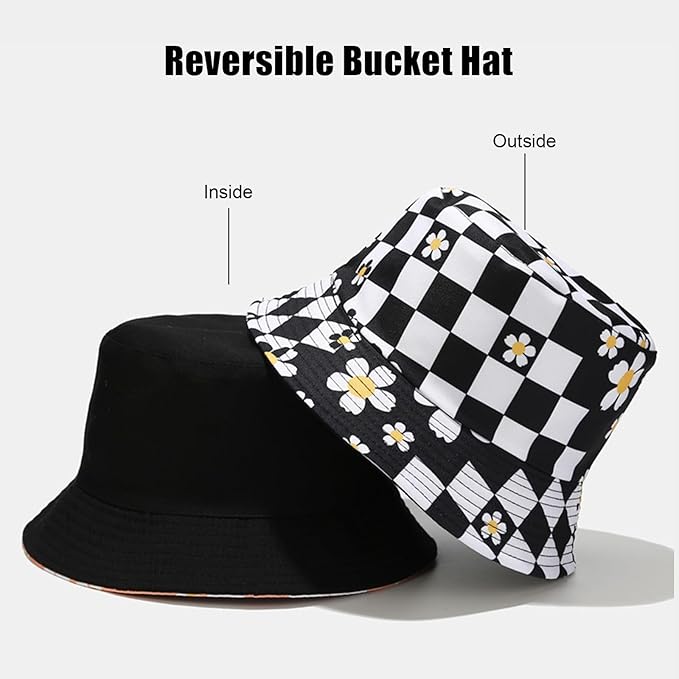 Bucket Hat for Women Men, Cotton Reversible Double Side Wear Sun Hats Beach Fisherman Hat