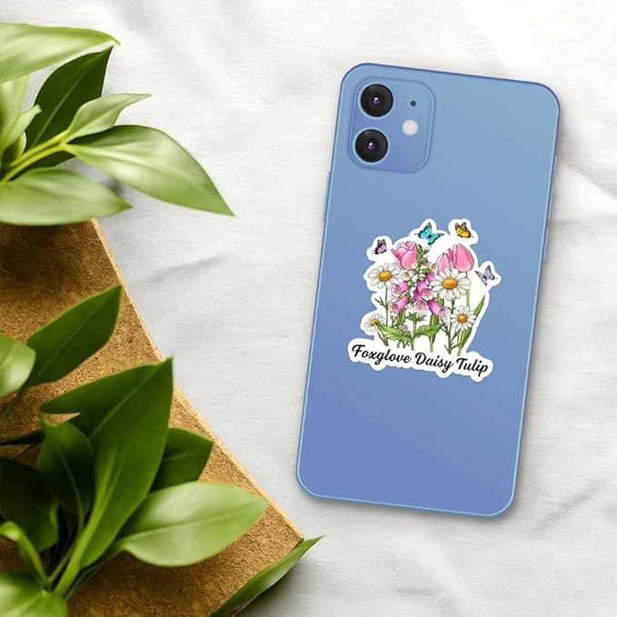 HANDICHI Design 5-Pack 2 Inch Foxglove Daisy Tulip Stickers – Floral Vinyl Decals, FDT Bumper Stickers, Waterproof Aesthetic Flower Sticker Pack for Laptops, Water Bottles, Journals