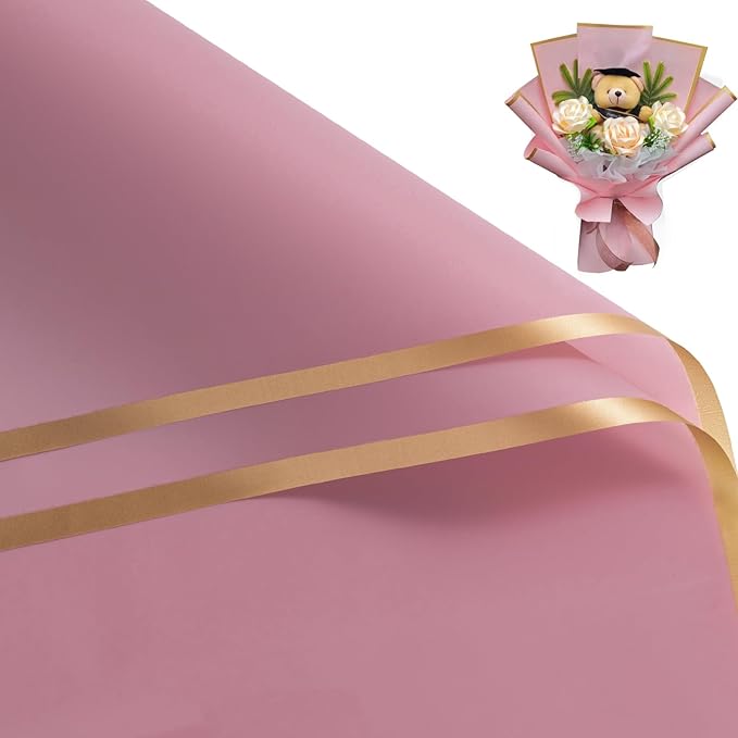 WRAPAHOLIC 20 Sheets Flower Wrapping Paper - 22.4 x 22.4 inch Gold Trim Silver Red Water-Resistant Floral Bouquet Wrapping Paper, Florist Supplies Packaging Paper for Wedding Birthday Gift DIY