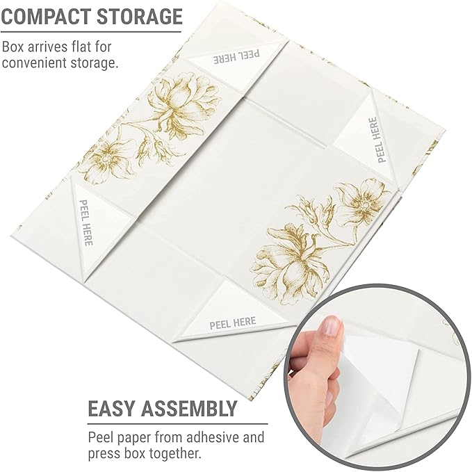 Luxury Keepsake Gift Box 3-Pack | Gold Floral Decorative Boxes with Magnetic Lids for Presents, Wedding Memory Box, and Bridal Gifts. 11.5" x 7.5" x 3.5"