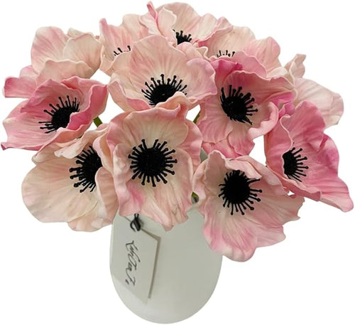 14Pcs Real Touch Anemone Poppy Bouquet for Artificial Flower Decor Kitchen Table Centerpiece Vase Home Greenery Wedding Holding Flowers Backdrop Arch Wall (Pink)