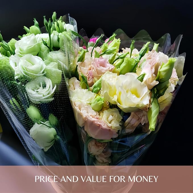 BBJ WRAPS Flower Sleeves for Bouquets Clear Rose Flower Bouquet Packaging Bags Floral Arrangement Supplies, 100 Counts (L)
