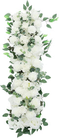 Eapmic Artificial Flower Row, 39.37in Peony Hydrangea Floral Arrangement, Faux Flower Panel Table Centerpiece for Wedding Arch Wall Backdrop Ceremony Reception Home Party Decoration (White)