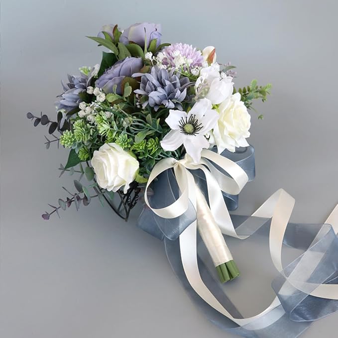 S_SSOY Wedding Bouquet Bride,Bride Bridal Bouquet Bridesmaid Artificial Flowers for Ceremony Anniversary Party Bridal Shower Decoration Wedding Bouquets (Purple)