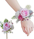 Pink Corsage and Boutonniere Set, Prom Wedding Homecoming Wrist Corsage Wristlet and Boutonniere Set for Grooms Groomsmen Guest Bridal Bridesmaid Artificial Flower Suit Decoration