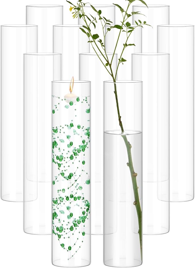 12 Pack Glass Cylinder Vases 16 Inch Tall Clear Flower Vase for Centerpieces, Hurricane Floating Candle Holder Wedding Decorations, Floral Vase Bulk for Table Shelf Party Home Deco (16 x 3.35 Inch)