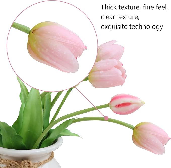 Artificial Flowers 20pcs Fake Tulips Real Touch, Faux Latex Tulips Flowers with Gift Box Soft Faux Tulips Bouquets Arrangements for Party Wedding Home Room Decoration(Pink)