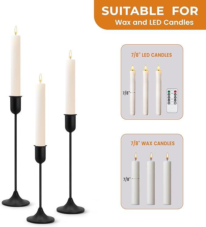 Candle Holder - 3 PCS Candlestick Holders - Vintage Candle Stick Holder - Modern Decorative Centerpiece - Cozy Atmosphere Gift for Home Decor, Wedding, Black Taper