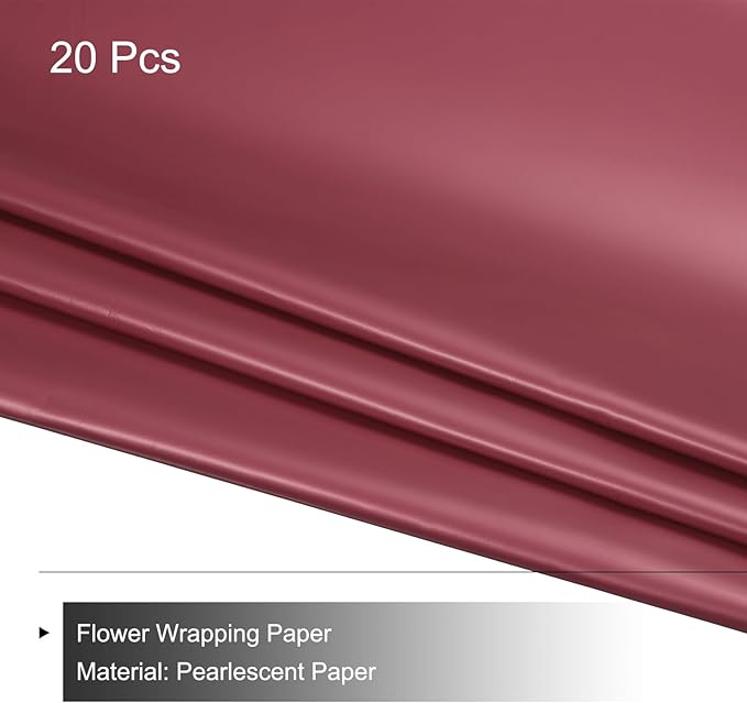MECCANIXITY Pearlescent Film Flower Wrapping Paper 22.8x22.8 Inch Waterproof for DIY Crafts, Gift/Gift Box Packaging Cherry Red Pack of 20