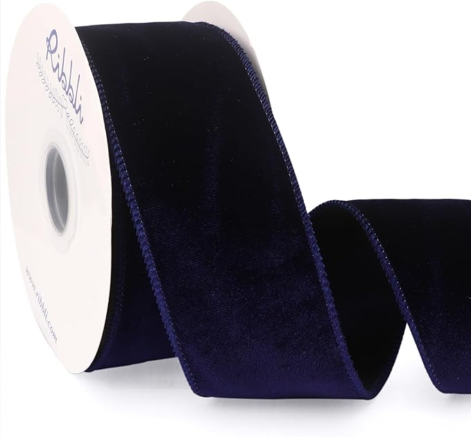 Ribbli Navy Velvet Wired Ribbon 2.5 Inch Velvet with Satin Christmas Ribbon for Gift Wrapping Christmas Tree Decoration Crafts Wreaths Supplies-Continuous 10 Yards