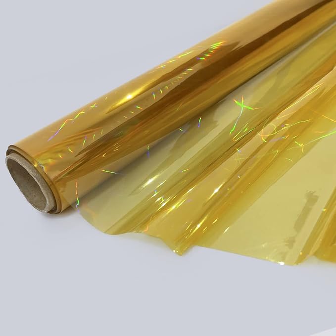 CMFYHM Iridescent Gold Cellophane Wrap Roll I 34 In Wide X 50 Ft Long I Colorful Cello Perfect For Baskets,Gifts, Treats,Birthday Holiday Wedding Floral, Party Arts Crafts Decoration (Gold)