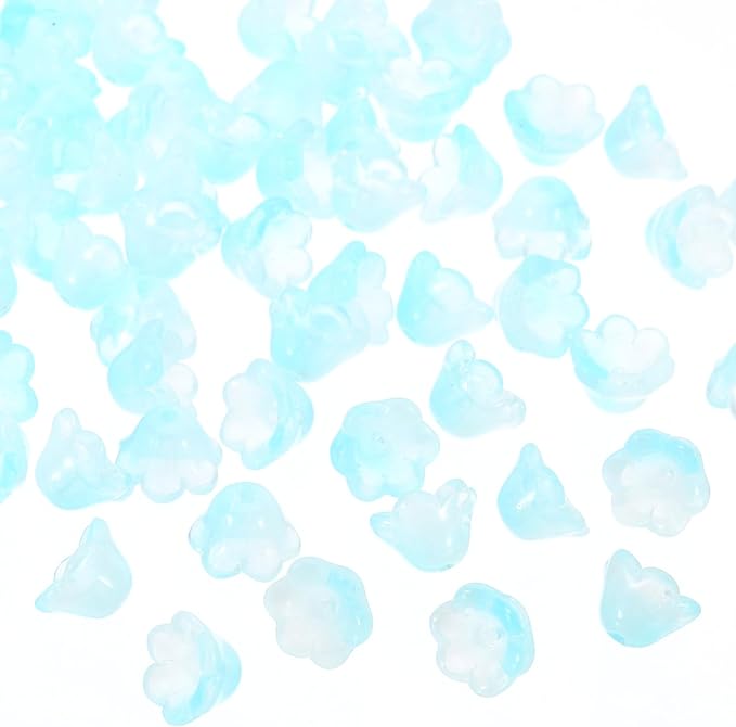 PATIKIL Glass Trumpet Flower Beads, 200 Pcs Gradient Flower Bead Charm for Jewelry Making DIY Craft, Bracelets, Earrings, Necklaces Decorations, Lake Blue