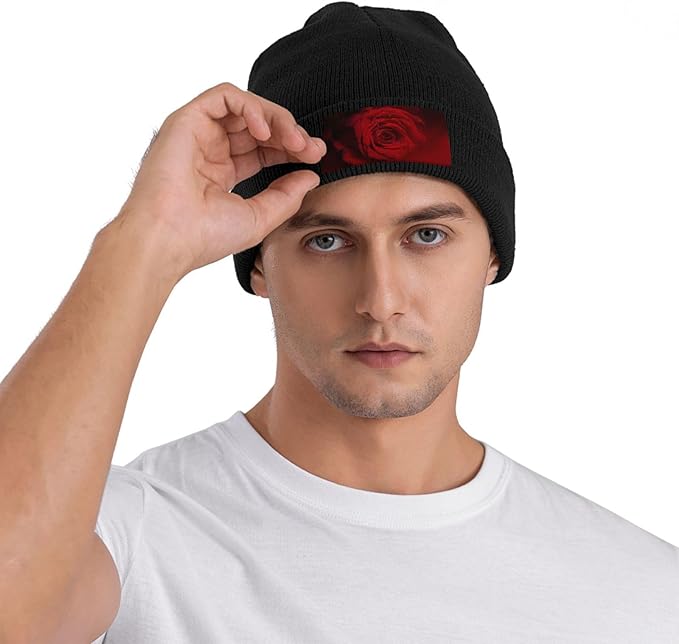 Cute Rose Beanie Hat Rose Beanie Cap Rose Flower Knitted Beanies Flower Knit Hats Winter Hat for Women Men