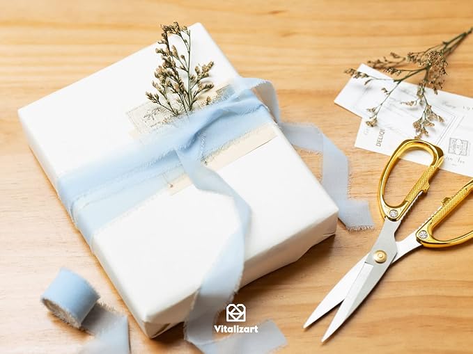 Vitalizart Baby Blue Chiffon Silk Ribbon 1" x 21 Yd Fringe Fabric Package (3 Rolls * 7 Yd) for Wedding Invitations Bridal Bouquets Decorations Gifts Wrapping & Bow Making