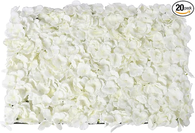 16"x 24" Artificial Flower Wall Panels,Flower Wall Mat Silk Flower Panels for Outdoor Garden Backyard Fence Fence Privacy Screen and Indoor Wall Decor(20Pcs White,Style 2)