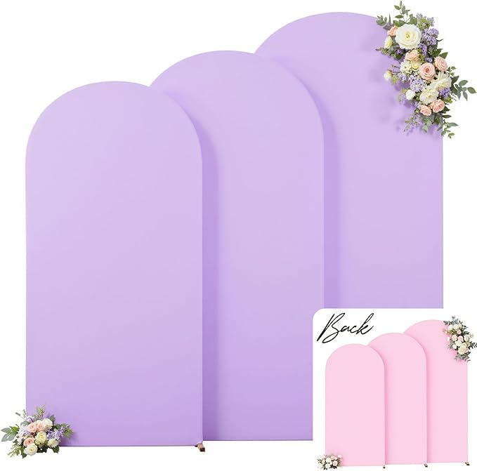 Pink and Lavender Arch Backdrop Cover 8FT 7.2FT 6.6FT Arch Covers Stretchy Backdrop Set of 3 Wedding Arch Cover Spandex Fitted Double-Color Fabric Arch Covers for Party Baby Shower Birthday Decoration