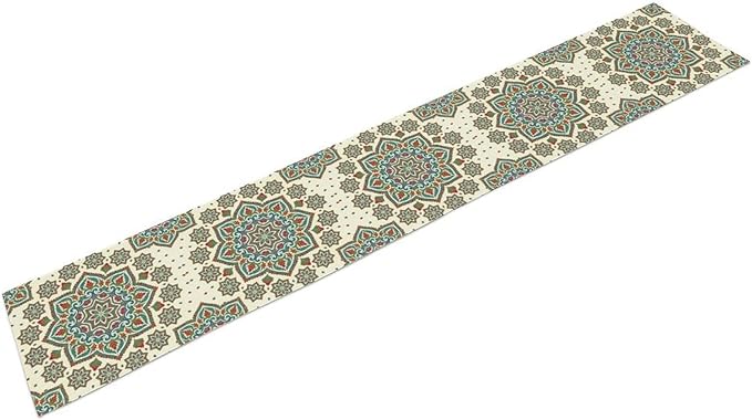 Boho Table Runner, Colorful Bohemian Mandala Geometric Floral Table Runner for Kitchen Dining Home Party Decoration, 13x108 Inch