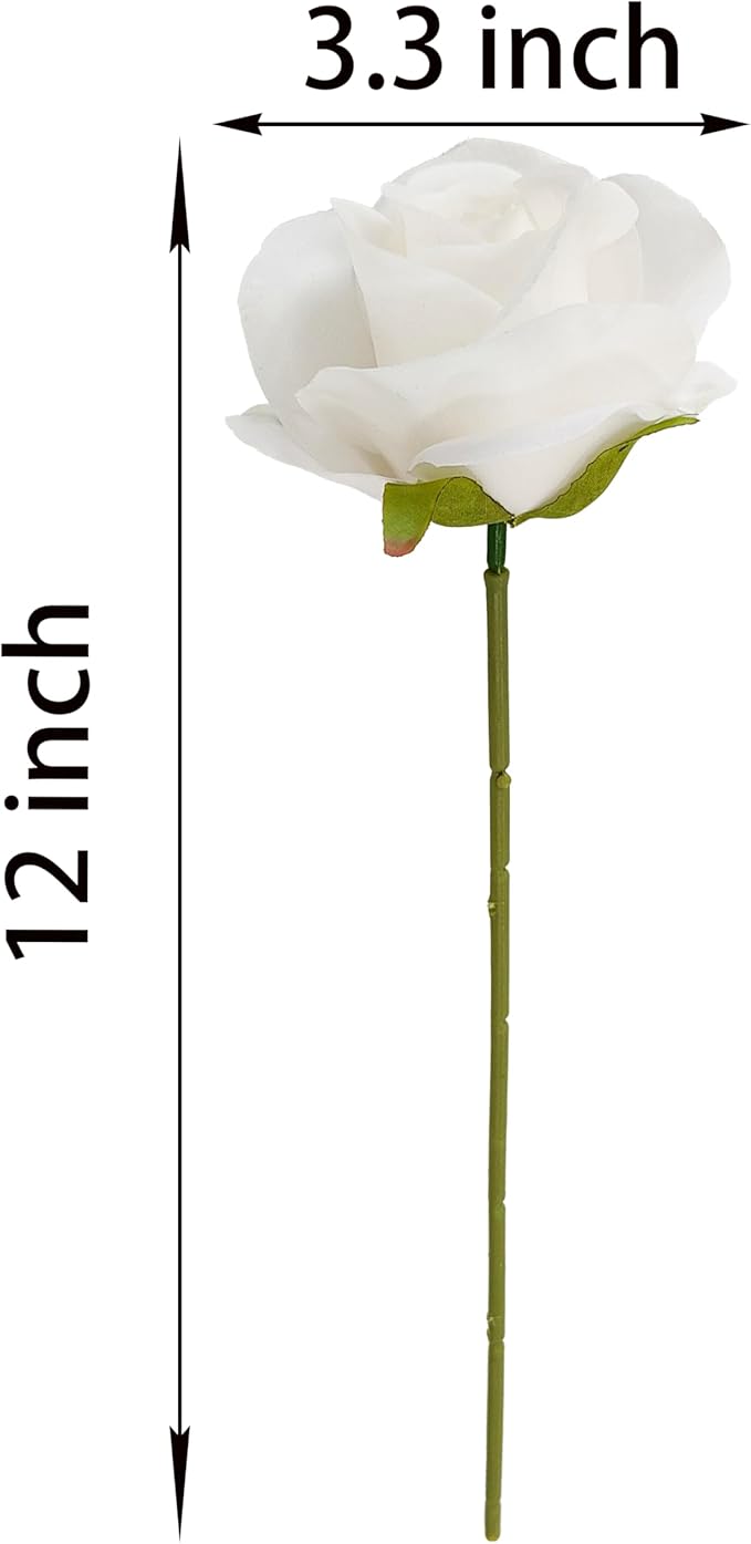 Artificial Satin Rose Flower Heads,42 Pcs Silk Rose Heads with Stems,3.5'' Rose Artificial Flowers Bulk,Artificial Rose Flower Heads for DIY Crafts Bouquet (42, White)