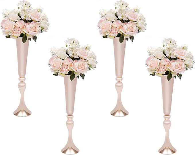 4 Pcs 22" Height Versatile Metal Wedding Centerpieces Vase, Metal Trumpet Vase, Road Lead for Wedding Party Dinner Centerpiece for Anniversary Ceremony Party Birthday Event Decor