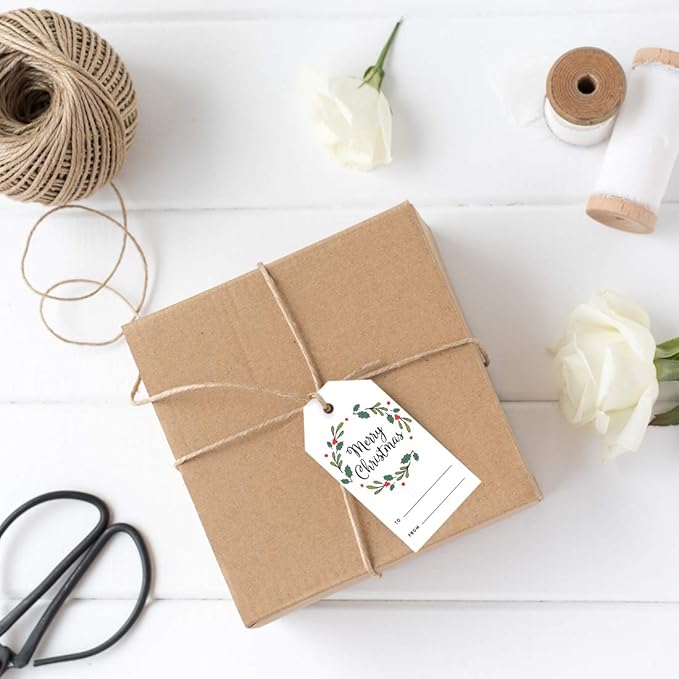Andaz Press Christmas Holiday Season Classic Gift Tags, Merry Christmas to from Classic Favor Tags, Christmas Holly Wreath Design, for Holiday Events, Parties, and Favors, 60-Pack