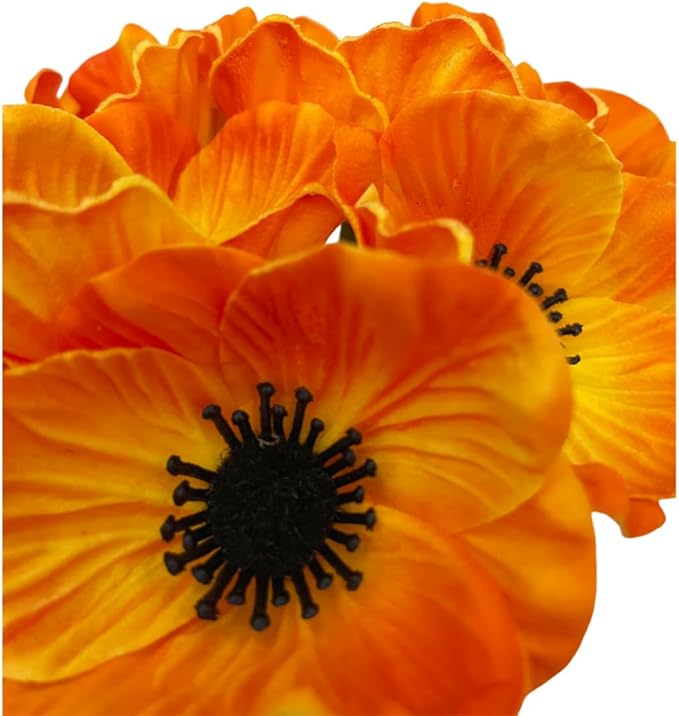 14Pcs Real Touch Anemone Poppy Bouquet for Artificial Flower Decor Kitchen Table Centerpiece Vase Home Greenery Wedding Holding Flowers Backdrop Arch Wall (Orange)