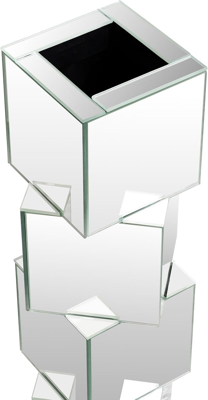 Silver Mirror Floor Vase, Square Glass Tall Vases for Decor Living Room Floor, Featuring a Bold Geometric Stacked Design, 27 inch Tall