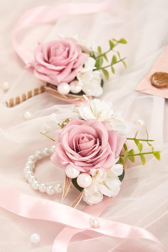Serwalin 6PCS Pink Rose Boutonniere for Men Wedding Groom Groomsmen Best Man Boutonniere for Wedding Ceremony Anniversary Prom Flowers Formal Dinner Party