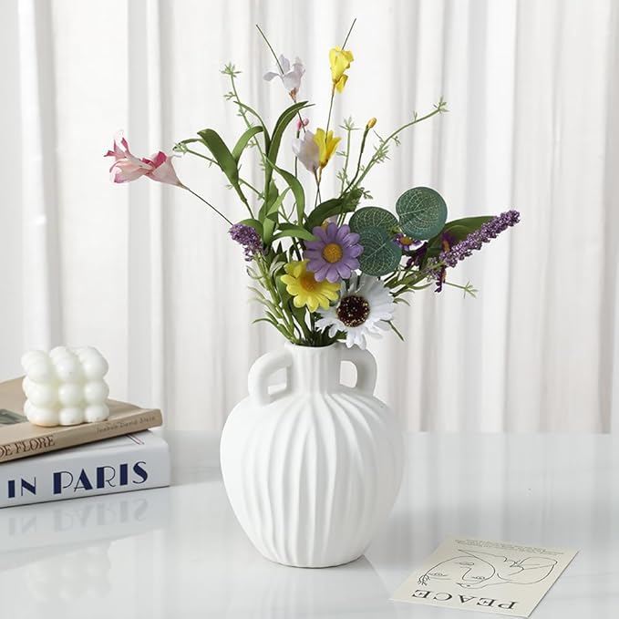 Anding Large Ceramic Rustic Vase 6 inch Minimalist Decorative Farmhouse Tall Vase for Home Decor Living Room Shelf Decor Enterway Wedding Table DecorationWhite(A357White)