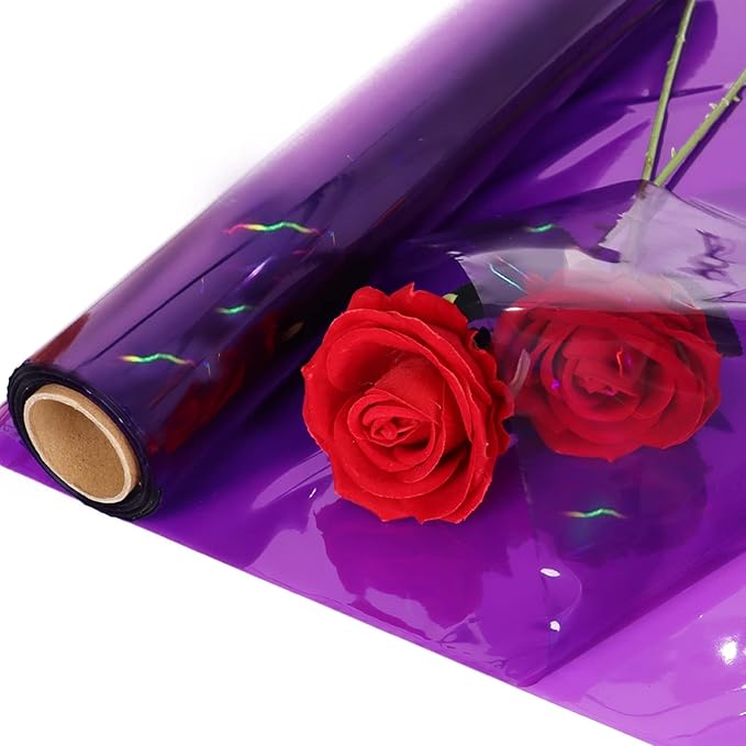 CMFYHM Iridescent Violet Cellophane Wrap Roll I 34 In Wide X 100 Ft Long I Colorful Cello Perfect For Baskets,Gifts, Treats,Birthday Holiday Wedding Floral, Party Arts Crafts Decoration (Violet)