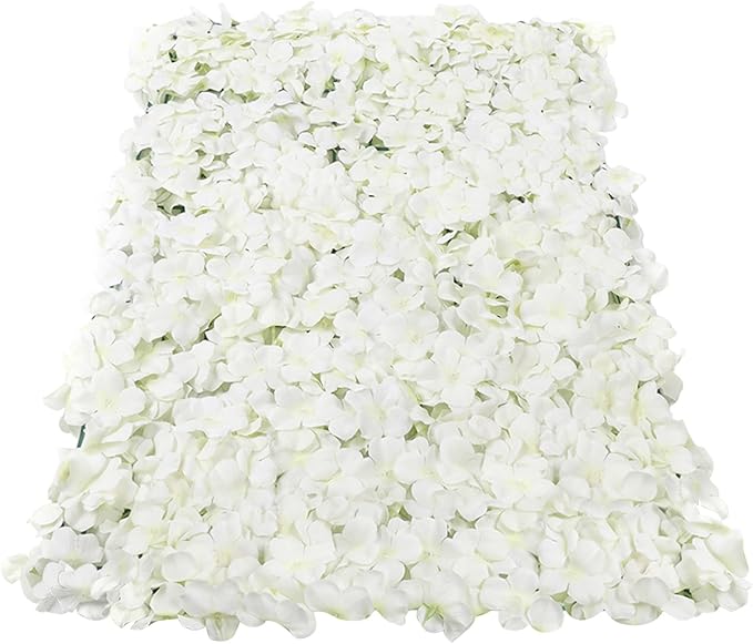 Flower Wall Panels, 10Pcs Artificial Flower Wall 3D Flower Wall Backdrop White Silk Rose Floral Decorative Faux Flower Wall Background for Wedding Home (White,15.7 * 23.6 in)