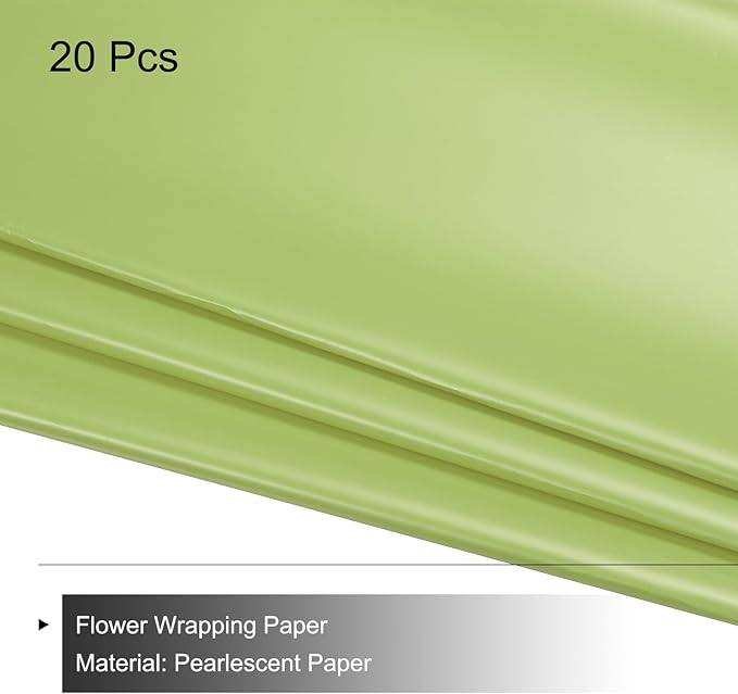 MECCANIXITY Pearlescent Film Flower Wrapping Paper 22.8x22.8 Inch Waterproof for DIY Crafts, Gift/Gift Box Packaging Tea Green Pack of 20