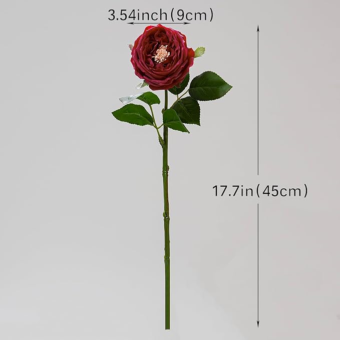 Fake Flowers for Decoration Home Decor Real Touch Artificial Flowers Austin Rose Peony Latex Fake Flower Living Room Decoration Vivid Pink Roses Peonies (Red 4pcs)