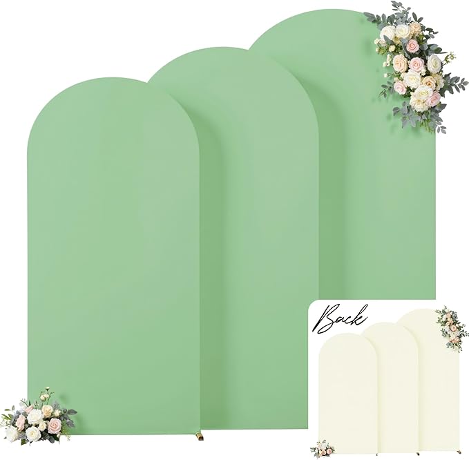 Sage Green Beige Arch Backdrop Cover 6FT 5FT 4FT Wedding Arch Covers Set of 3 Spandex Fitted Fabric Backdrops Double-Color Arch Covers Stretchy Backdrop for Party Baby Shower Birthday Decoration