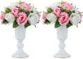 Nuptio 2 Pcs Flowered Metal Trumpet Vase Elegant Wedding Centerpieces Vase for Wedding Party Decoration, 23.2cm Tall Artificial Flower Arrangements for Anniversary Ceremony, White