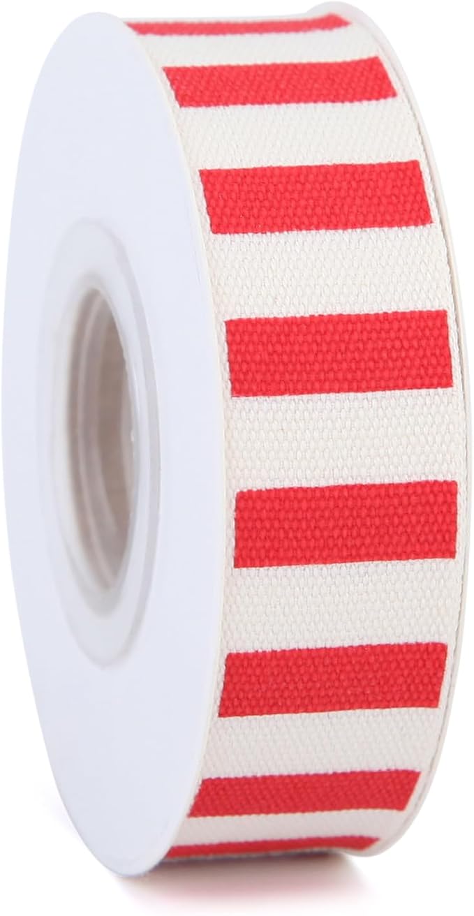 4 Rolls 20 Yards 5/8 Inch Christmas Candy Peppermint Ribbon Red and White Stripe Cotton Ribbons for Gift Wrapping, Wreath,Tree Decoration, Outdoor Deco (Red)