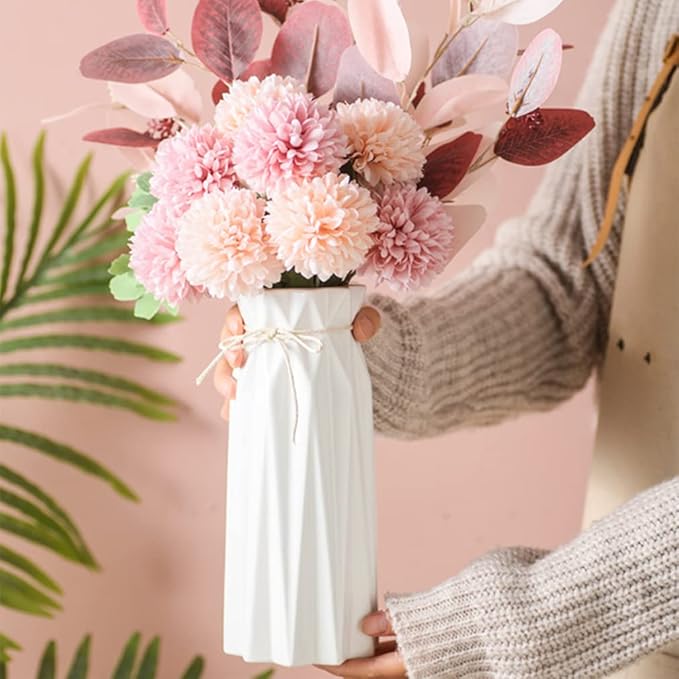 Ceramic White Vase Flower Vase for Home Decor Modern Style 9.5 inch Tall Vase for Table Shelf Home Decor Vase for Fireplace Bedroom Kitchen Living Room Wedding Office Desk Birthday Gifts
