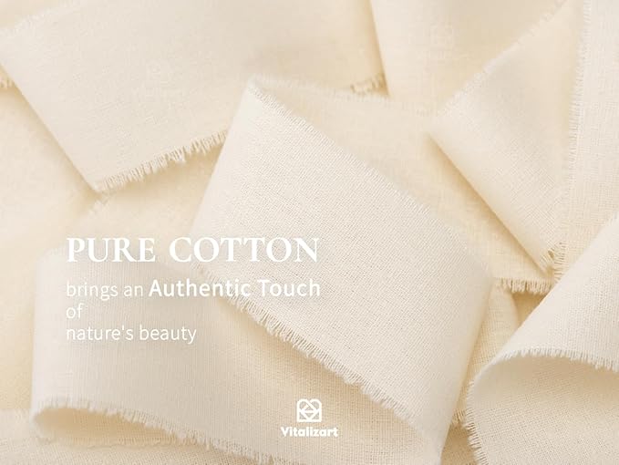 Vitalizart Cream White Ribbon 1-1/2" x 15 Yd 100% Cotton Handmade Frayed Fringe Fabric Ribbons for Gift Wrapping Wedding Invites Bridal Shower Bouquets Christmas Decorations