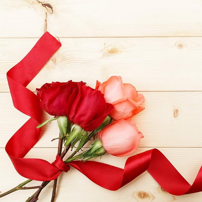 LIUYAXI 1-1/2 Inches 50 Yards Red Satin Ribbon, Solid Fabric Ribbon Roll for Flower Bouquets, Gift Wrapping, Wedding, Handmade Crafts