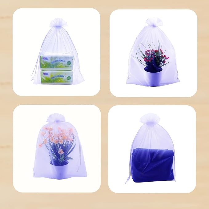 QIANHAILIZZ 50 Pack 12 x 16 Inch Drawstring Jewelry Gift Organza Bags Plant Covers Plants Protection Bag D5B (A-LILAC)