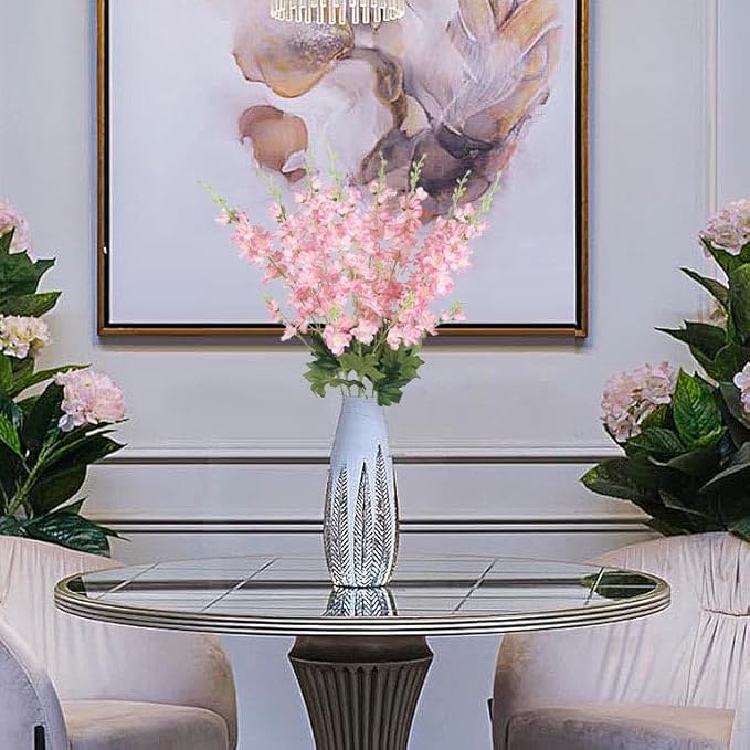 8PCS Faux Pink Delphinium 33.5'' Long Stem Artificial Delphinium Flowers Fake Larkspur Flowers for Home Wedding Garden Table Centerpieces Decor(Gradient Pink)