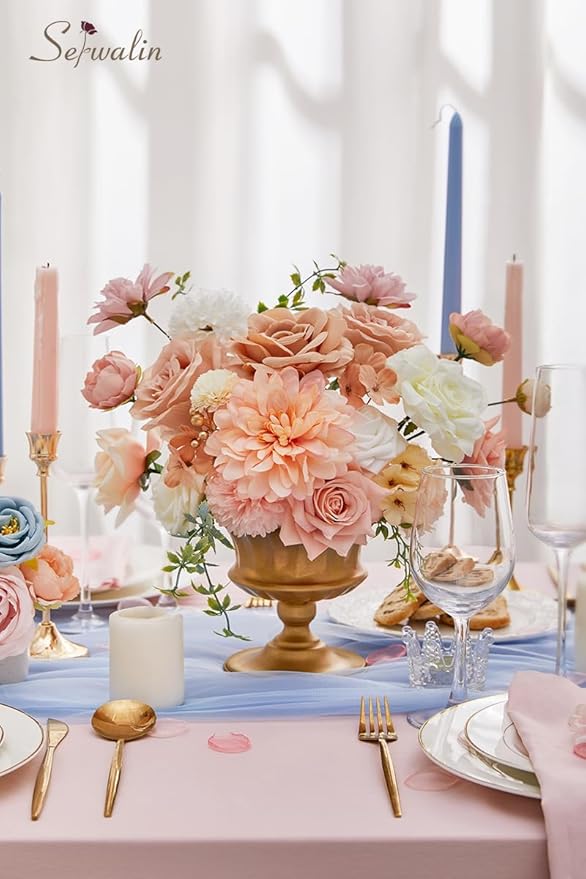 Serwalin Artificial Flowers Terracotta Champagne Flowers, Fake Silk Cake Flowers for Wedding Bridal Bouquets Centerpieces Arrangements Baby Shower Party Cake Home Decor