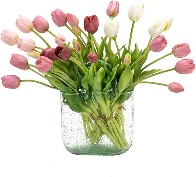15pcs Artificial Tulips Flowers, Real Touch Latex Bouquet, Fake Tulips for Office Wedding Party Home Kitchen Garden Decoration(Deep Purple,15pcs)