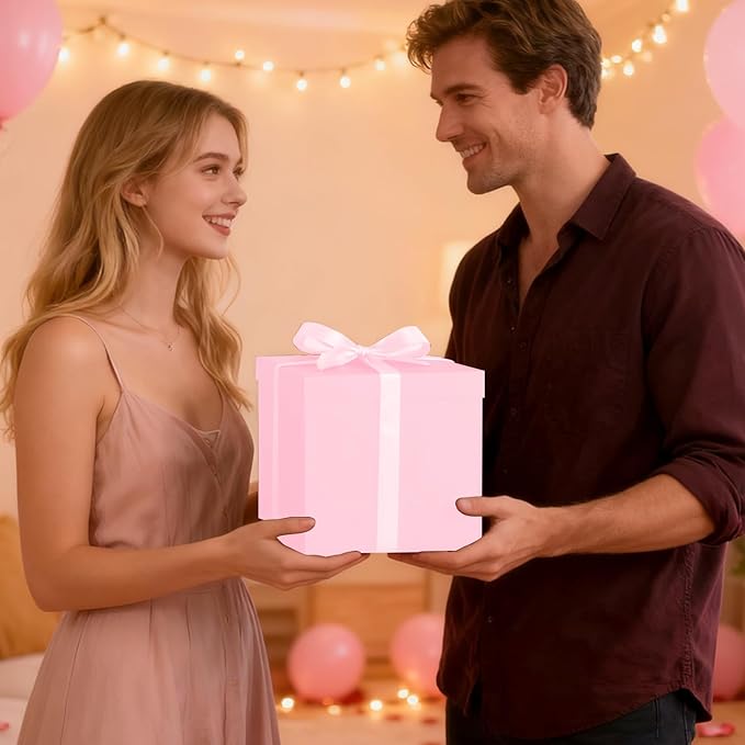 Donyang Gift Box, 12x12x10 inches Large Pink Gift Boxes for Presents with Lids, Birthday Box, Groomsman Proposal Box, for Wedding, Valentine's Day, Mother's Day, Halloween, Christmas Gift Packging