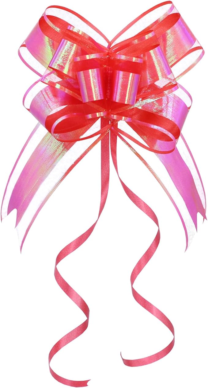 Large Bow for Gift Wrapping - Iridescent Red Gift Bow for Gift Baskets, Premium Ribbon Pull Bows for Women, Valentine's Day, Christmas, Holiday Party Decorations(6 inches, 10PCS)