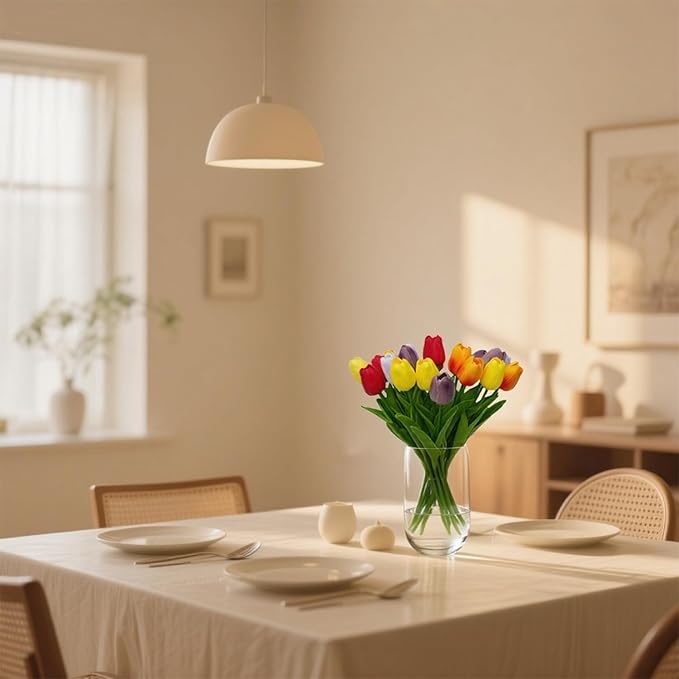 20pcs Faux Tulips Artificial Flowers Faux Flowers PU Artificial Tulips 13.5 Inch Mother's Day Easter Valentine’S Day Gifts in Home Kitchen Spring Decorations For Home (Multicolor-1)