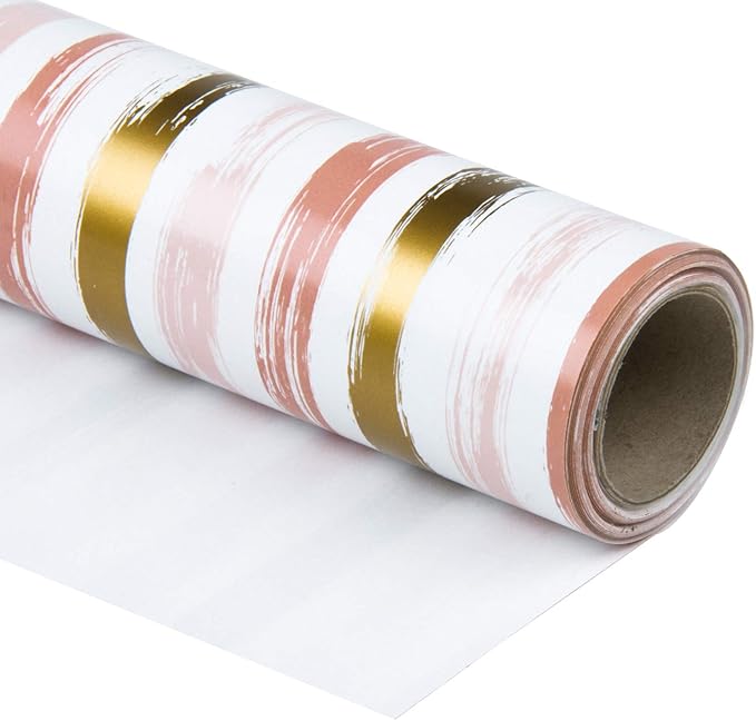 WRAPAHOLIC 30 Inch Pink Wrapping Paper Roll - Pink and Gold Lines Print for Birthday, Holiday, Wedding, Baby Shower Wrap - 30 inch x 33 feet
